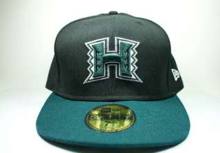   OF HAWAII UH RAINBOWS New Era Hat Cap Black Green NEW 7 1/2  