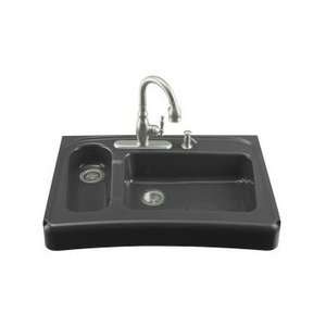 Kohler K 6536 3 7 Black Assure Double Basin Cast Iron Kitchen Sink 