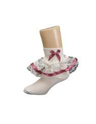 Corrie Ivory Nylon Bobby Socks with Lace on the Cuff for Girls