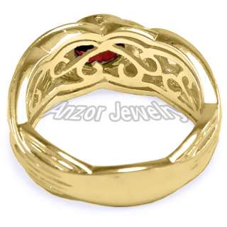 Mens Genuine Ruby And Diamond Ring 18k Solid Yellow Gold Sizes 7to 13 