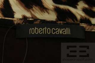 Roberto Cavalli Brown Leopard Print Jersey Wrap Dress  
