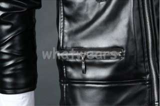 New Mens Zip Up Slim PU Leather Jacket Coat Black W89  