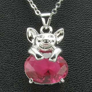 14mm Orchid Red Ruby Piggy Charms 18K White Gold Plated Pendant 