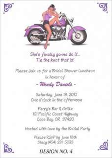 Pin up Girl Motorcycle Bridal Shower   Birthday Invites  