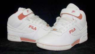 Fila White & Orange Leather Hi Top Shoes Size 8 NICE  