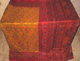 Pure silk Antique Vintage Sari Fabric 4y Yellow red #002VF  