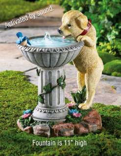 Playful Puppy Dog Birdbath Garden Sound Activated Fountain Statue 