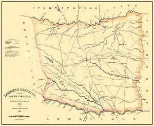 LAURENS DIST. SOUTH CAROLINA/SC LANDOWNER MAP 1825 MOTP  