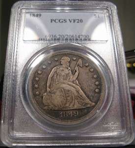 1849 Seated Liberty Silver Dollar PCGS VF20 *Very Original*  