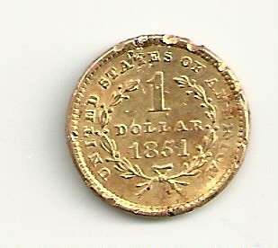 1851 $1 GOLD LIBERTY HEAD COIN  