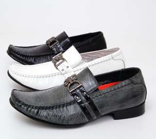 Mens Dress Shoes Slip On Buckle Loafers Leather Lined Black Gray White 