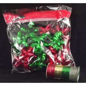   (80 Feet) of Coordinating Curling Ribbon, 4 1/2 Bows, Red & Green