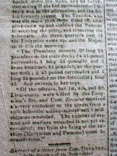 War of 1812 newspaper Naval Battle US warship captured  