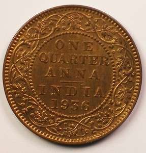 1936 India One Quarter Anna BU Coin NICE   