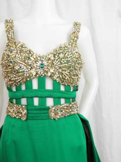 Yoly Munoz Emerald Green Couture Caped Evening Gown  