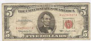 1953 SERIES $5 US NOTE ~~VG  RED SEAL  