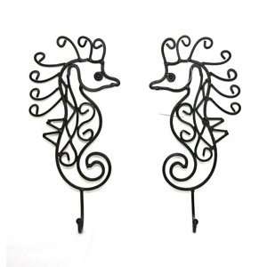    Black Seahorse Hooks in Wrought Iron   Set of 2