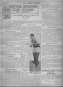 National Sporting Club 1921 article Boxing George Cook  