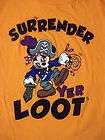 Disney Pirate MICKEY Surrender YER LOOT Orange Halloween T Shirt Sz 