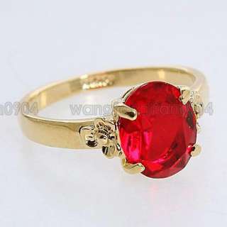 18k Yellow Gold Plated Red CZ  Ring 90407  