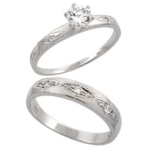 925 Sterling Silver 2 Piece CZ Ring Set ( 3mm Engagement Ring & 4.5mm 