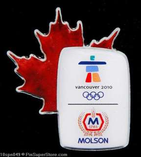 OLYMPIC PINS 2010 VANCOUVER CANADA MOLSON BEER SPONSOR  