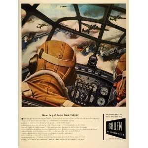  1942 Ad Gruen Precision Watch World War II Bomber Plane 