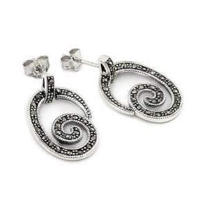  Marcasite Spiral Sterling Silver Earrings Jewelry