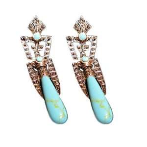   Sterling Silver with Turquoise and Marcasite Aztec Earrings Jewelry