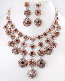 Exquisite Dangle Rhinestone Crystal Wedding Bridal Necklace Earrings 
