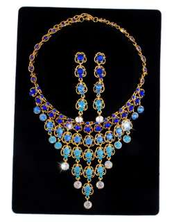 Blue Rhinestone Crystal Gold Plated Necklace&Earringset  