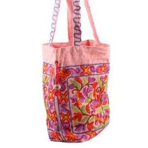   Divas KAS 01 PNK Kashmir Woolen Large Drawstring Pink Crewel Work Bag