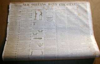   Orleans newspaper DAILY CRESCENT w 3 illustrated SLAVE ADS Louisiana
