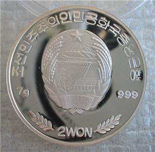 NORTH KOREA 2 Won 2000 Silver PF FIFA Soccer World Cup  