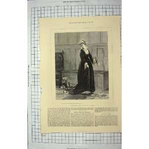  1873 BURGERS FINE ART LADY DOG DRESS ANTIQUE PRINT