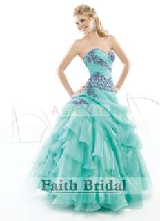 Custom Blue Embroidery Beads Wedding prom Ball Dress  