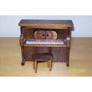 Musical Wooden Doll House Furniture Upright Piano With Stool (Wind Up)