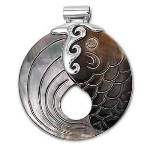   High Rhodium Plated Brass Designed Fish Shell Abalone Pendant Jewelry