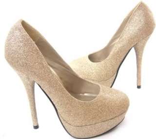 Gold Glitter Platform Pump Stiletto High Heels Sandals  
