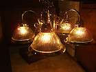 Vintage 5 Light Brass and Rippled Diffused Glass Globe 