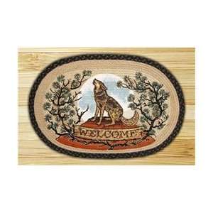 Oval Howling Wolf Print Cabin Welcome Rug by Phyllis Stevens, Braided