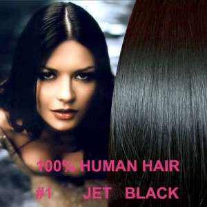 22INCH 55CM CLIP IN HUMAN HAIR EXTENSIONS JET BLACK #1  