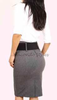 Career Fitted Long High Waist Knee Pencil Skirt Belt Belted fitted 