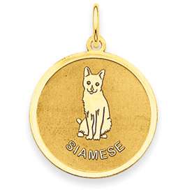 New 14k Gold Siamese Cat Engraveable Disc Charm  