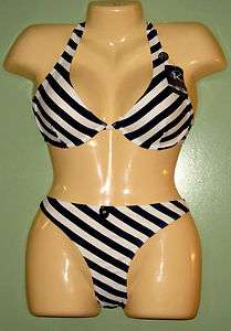   White & Navy Striped Full Lined Wired Bikini   Retail $27.50  