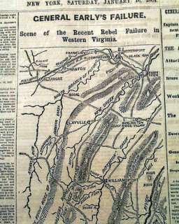 WEST VIRGINIA Civil War Map Moorefield 1864 Newspaper *  