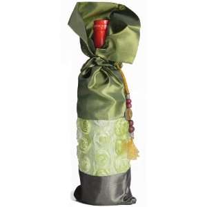  Dark Green Wine Bottle Gift Bag, Silk, Handmade, 5 1/4 x 