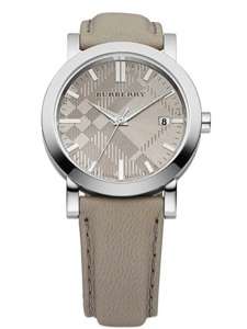 BURBERRY LADIES GREY LEATHER BAND CLASSIC CHECKFACE WATCH, BU1754 