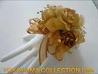Gold Colored Flower W /Organza Ribbon Beads Wrist Corsage