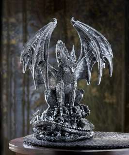 Basalt Eerie Dragon Statue Skulls Fantasy Art Mythical  